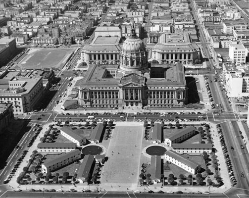 archival photo showing military barracks at City Hall during WW2