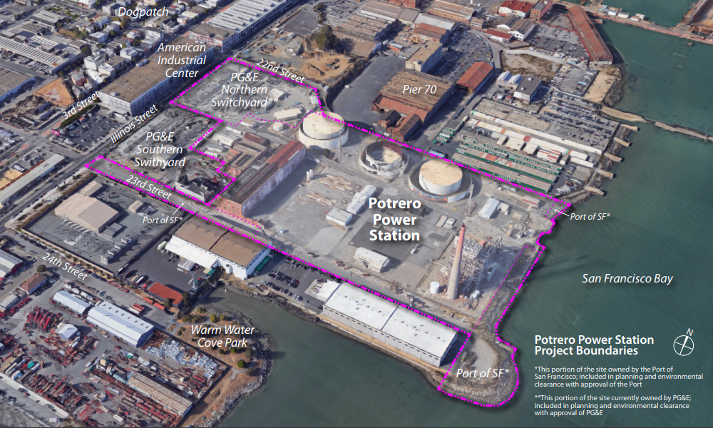 aerial view of power station and pier 70